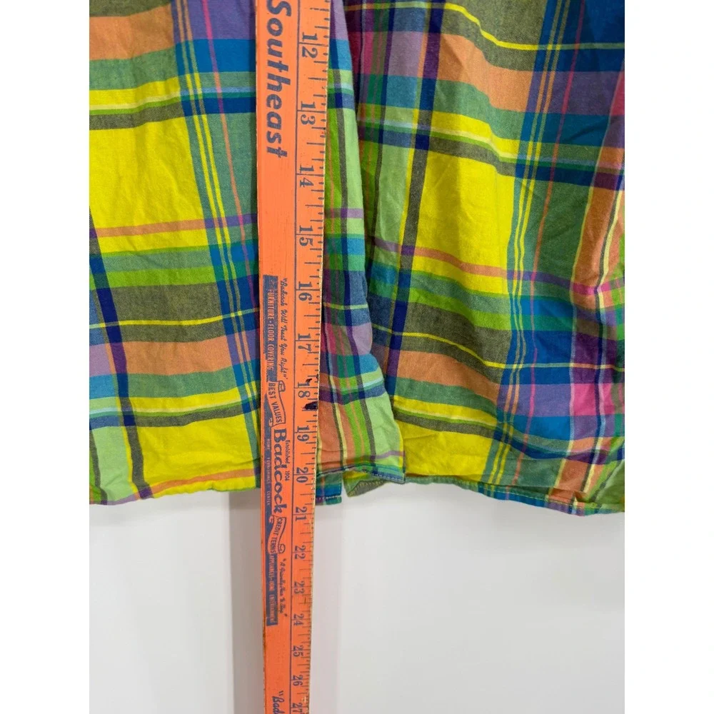 Ralph Lauren Blouse Kids Size 14 Yellow Multi Plaid Madras Long Sleeve Button Up